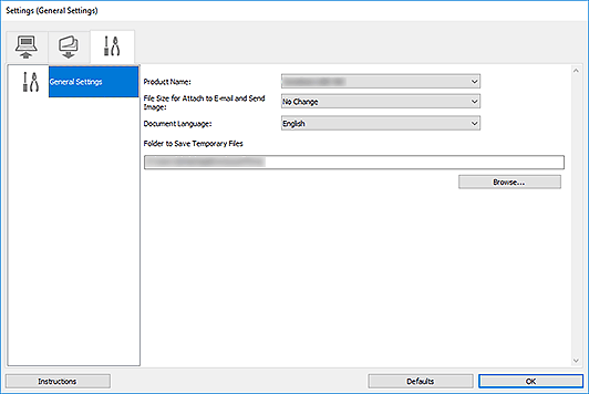 figure: Settings dialog box